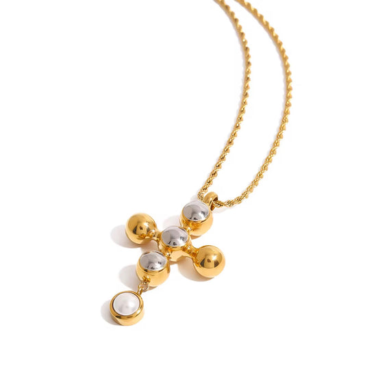 Glass Pearl Cross Necklace